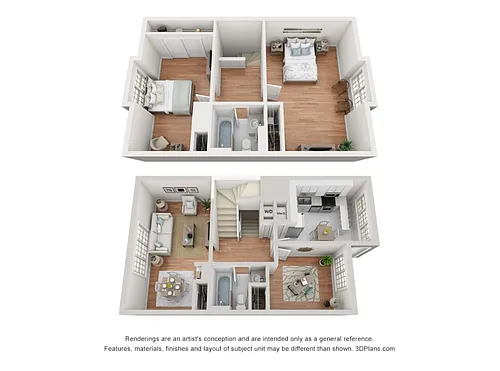 Floor plan 1280sf - 3 Bedroom Townhome - Balmoral Buildings