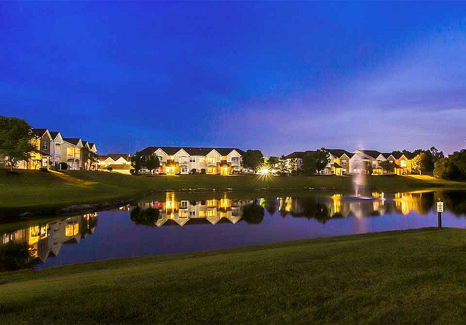 Many apartments feature a pond view.