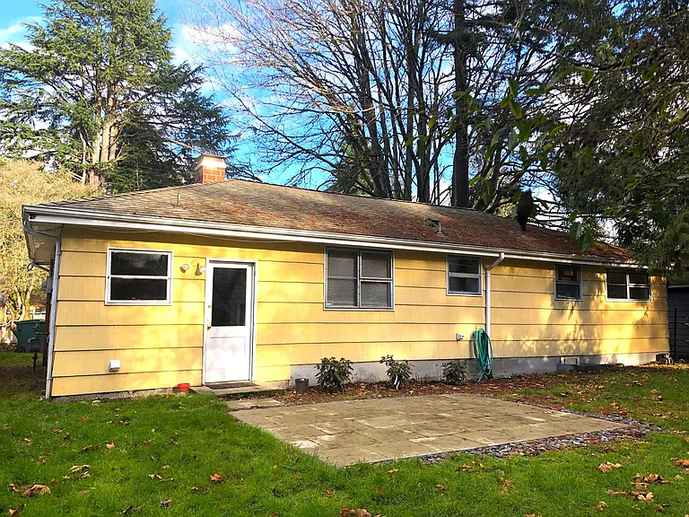 The backyard is private and fenced. And the patio provides the perfect spot for dining outdoors.