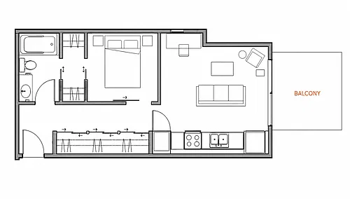 Floor plan cobalt 1 Bed 1 Bath