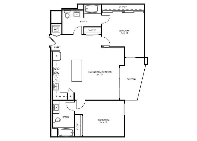 Floor plan 2 Bedroom 2 Bath C-2
