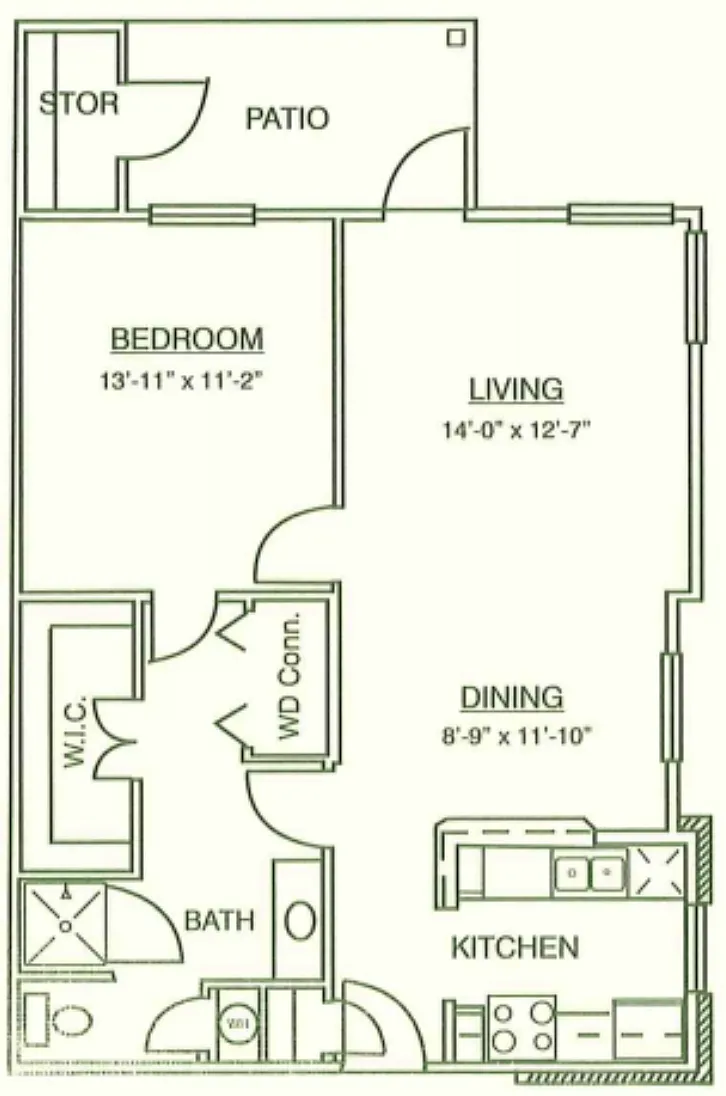 Floor plan 1X1 Single Story Cottage
