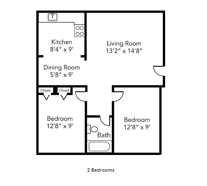 Floor plan 2BR/1BA Grand