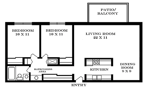 Floor plan 2 Bedroom 900 SF