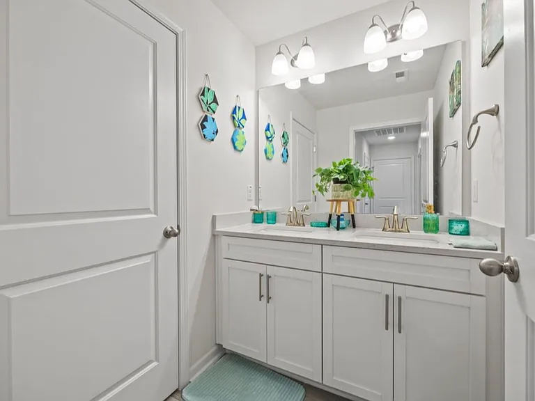 Upstairs shared bathroom with dual skin