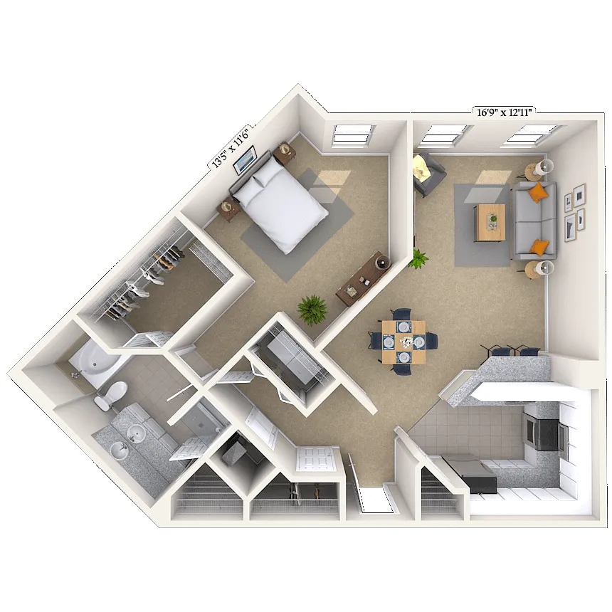 Floor plan Traditional 1x1 928-946 SF