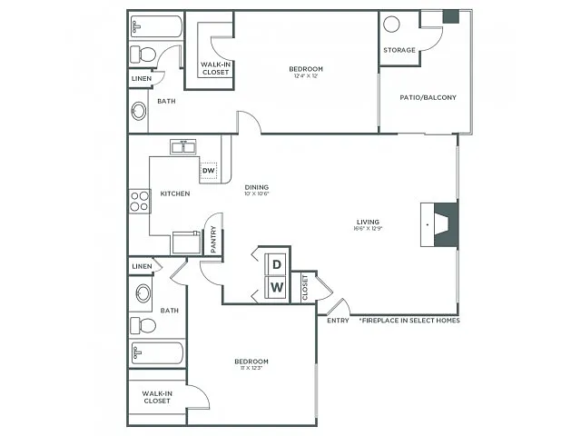 Floor plan 2 Bedroom 2 Bath B - Classic