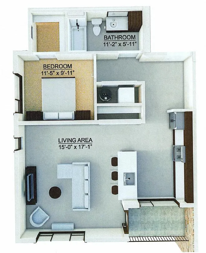 Floor plan 1 Bedroom C - NO PATIO