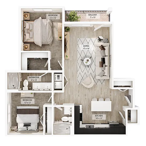Floor plan 2 BR Birch Summit
