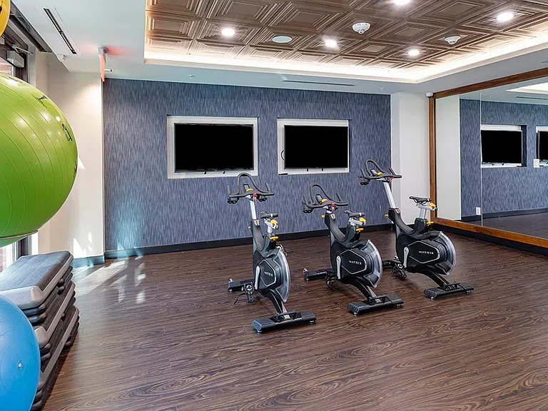 Apartment community 24-hour fitness center at Griffis Edgemoor in Bethesda, Maryland.