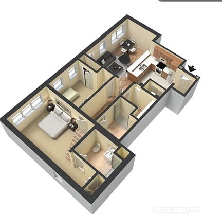 3 dimension depiction of Apt 2J