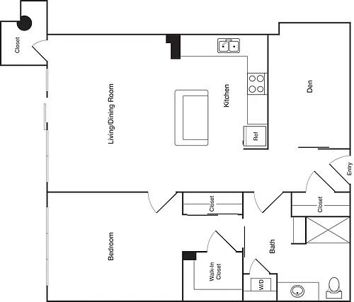 Floor plan 1x1+Den - E
