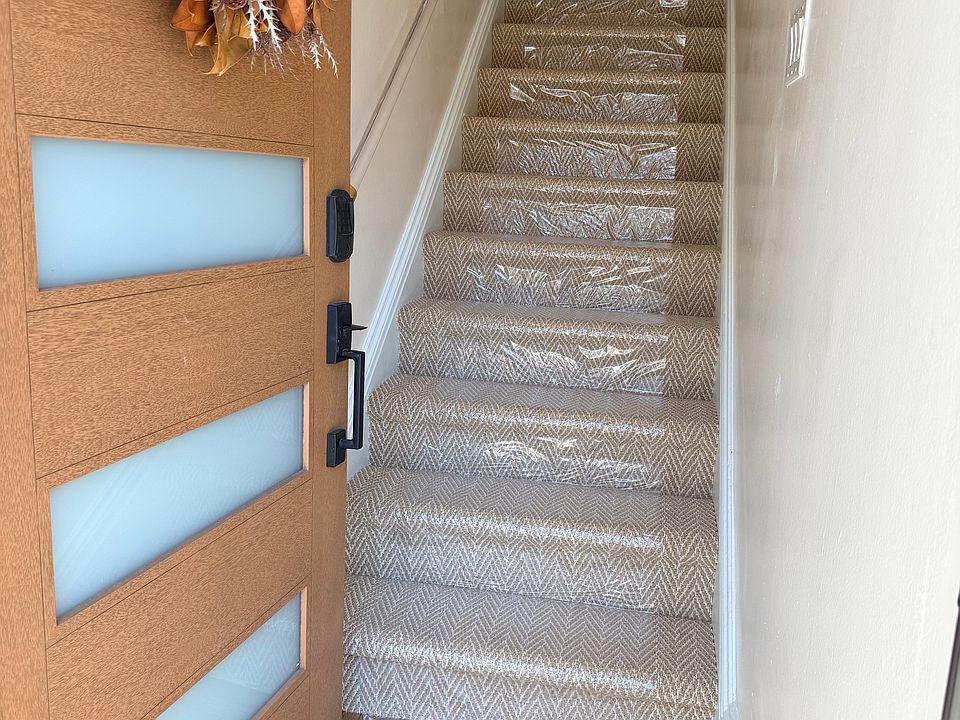 Newly installed carpeted stairs