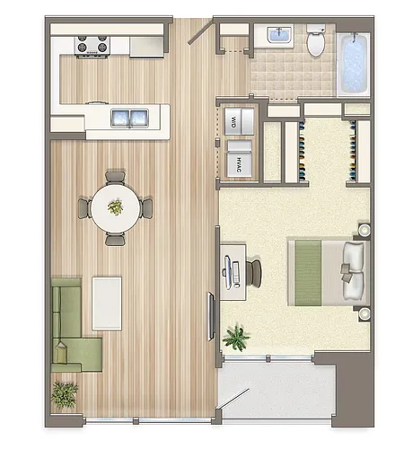 Floor plan 1 Bedroom 1 Bath Plan F Market