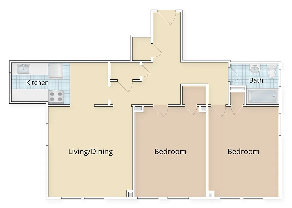 Floor plan Two Bedroom One Bath