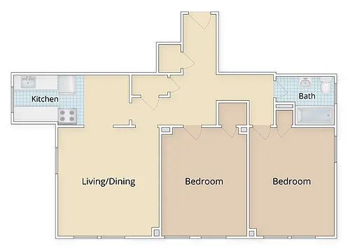 Floor plan Two Bedroom One Bath