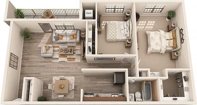 Floor plan 2Bed 1.25Bath
