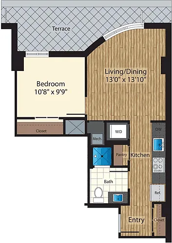 Floor plan One Bedroom E 732