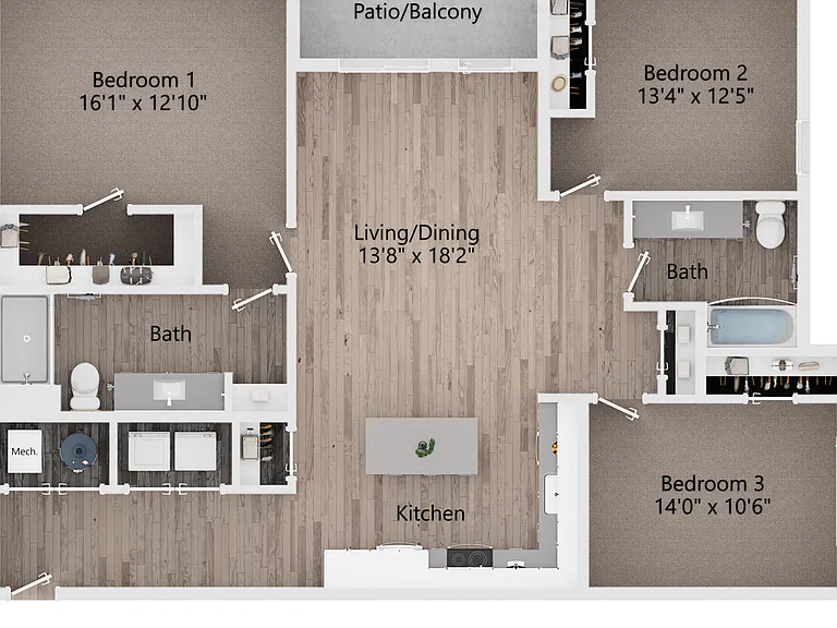 3B 3 Bedroom 2 Bathroom 1387 Sq Ft 3B 3 Bedroom 2 Bathroom 1387 Sq Ft