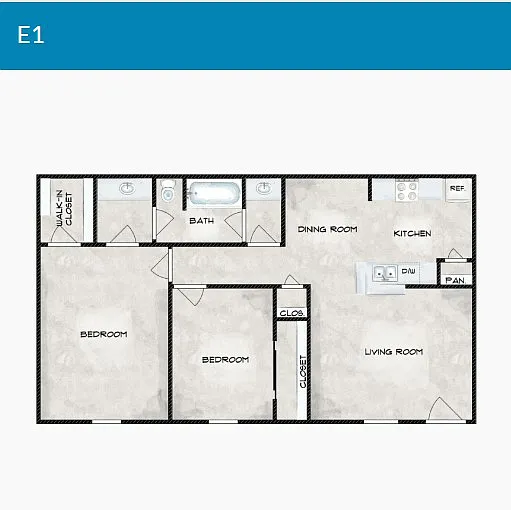 Floor plan 2 Bedroom 1 Bathroom