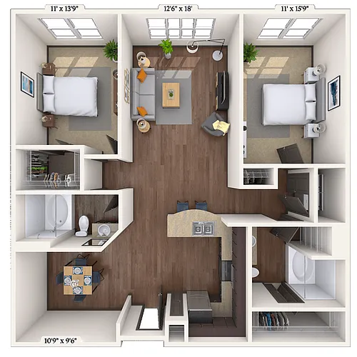 Floor plan Traditional 2x2 1267-1321 SF