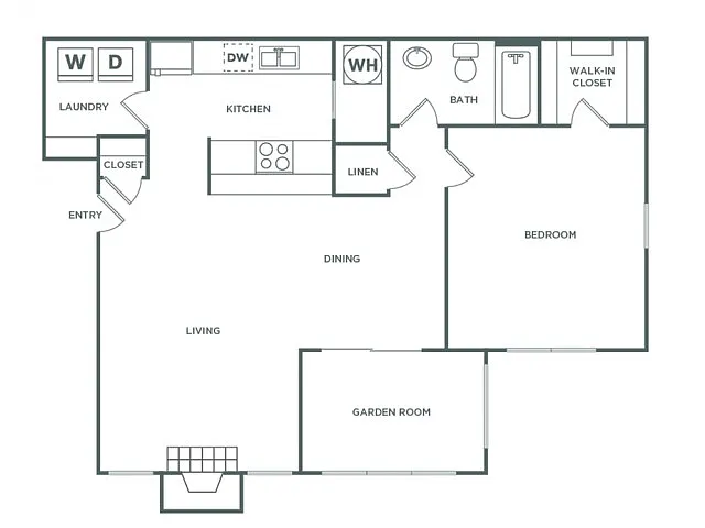 Floor plan One Bedroom One Bath (910 SF)