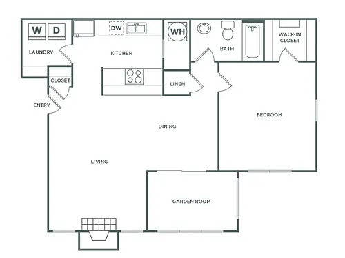 Floor plan One Bedroom One Bath (910 SF)