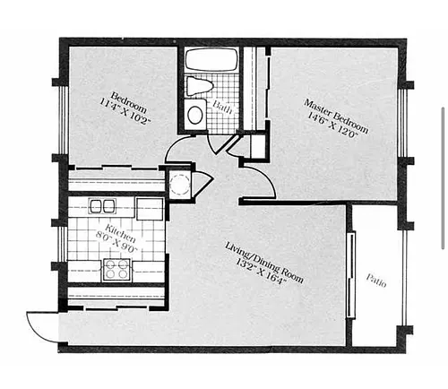 Floor plan Two Bedroom One Bath