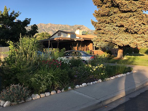 Triangle garden to left of driveway