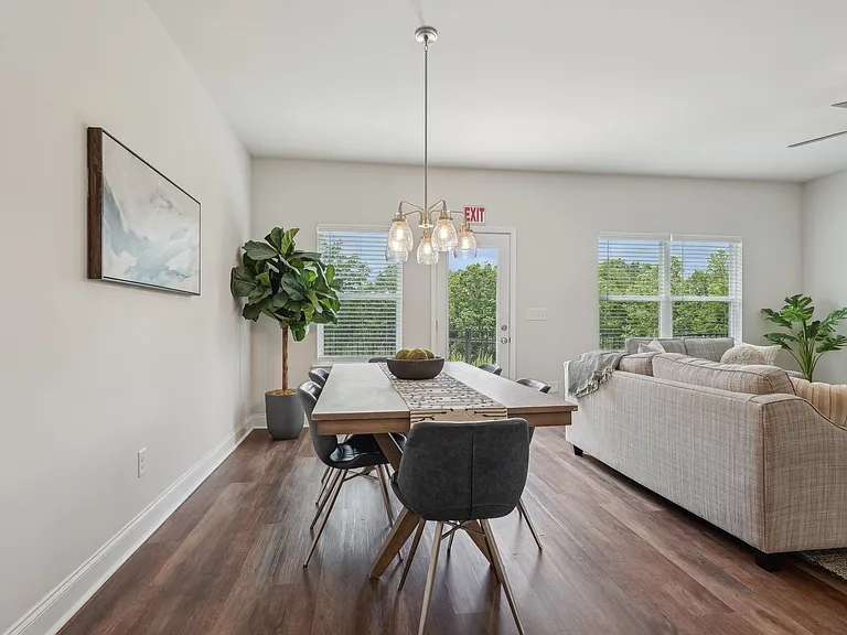 The intimate dining space elegantly set for six