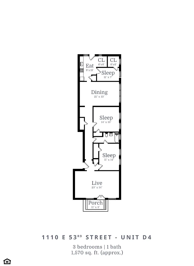 Floor plan 3 Bed | 1 Bath (D4)