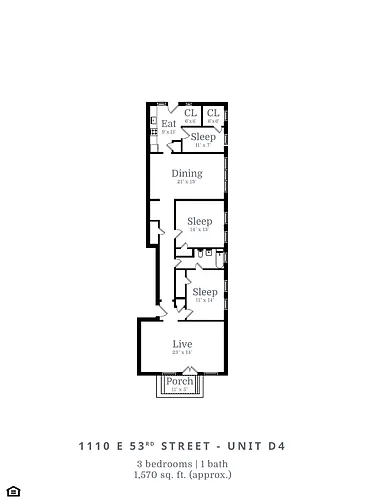 Floor plan 3 Bed | 1 Bath (D4)