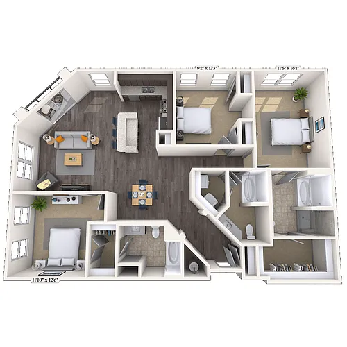 Floor plan Traditional 3x3 1624 SF