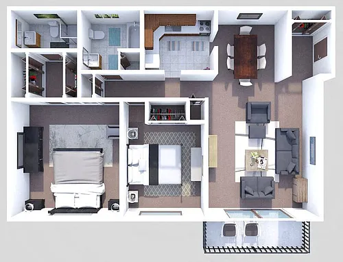 Floor plan Hudson 2 Bedroom 2 Bath