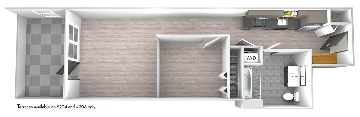 Floor plan Tier 04/06/15/17 (1BR/1BA)