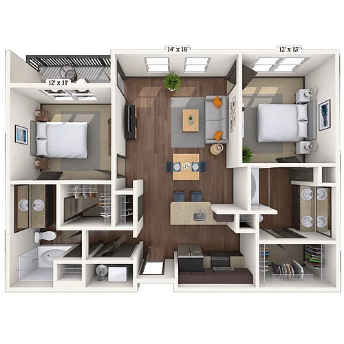 Floor plan Traditional 2x2 1028-1148 SF