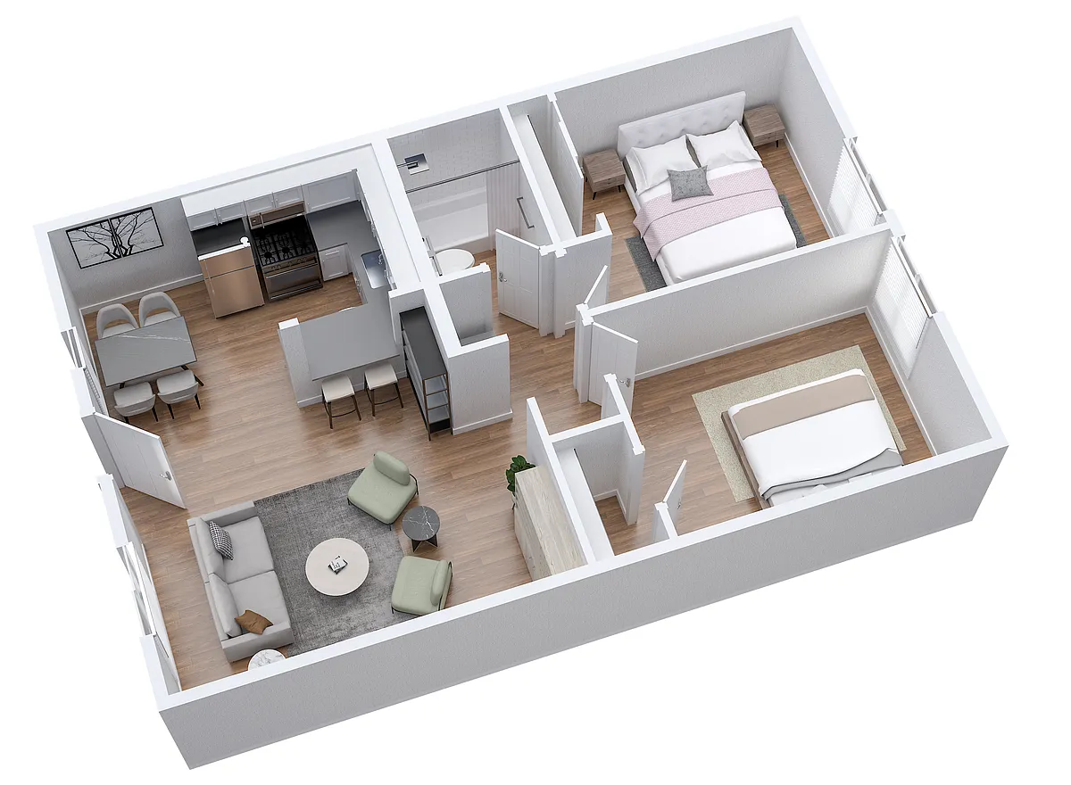 Floor plan 2 Bed 1 Bath - In Unit Laundry
