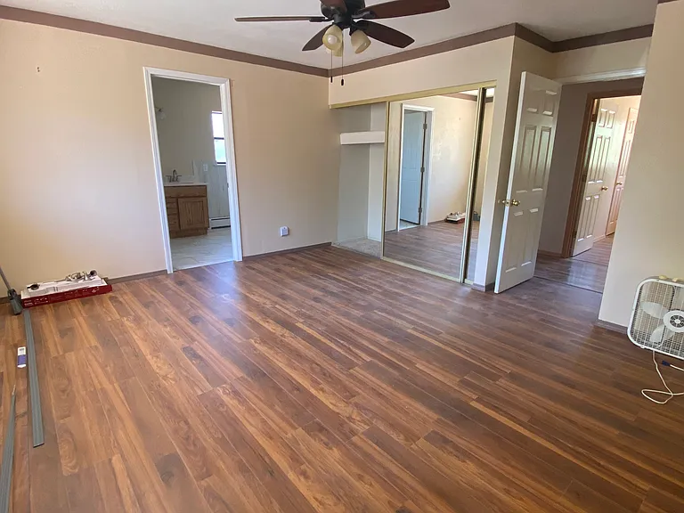 Master bedroom has a large closet with mirror doors and a second closet located in the bathroom.