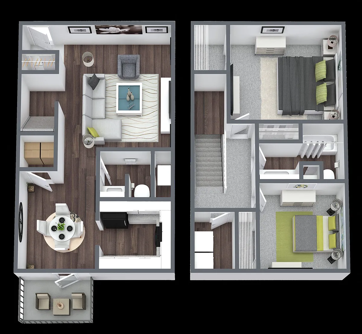 Floor plan 2 Bedroom 1.5 Bathroom Townhome/WC