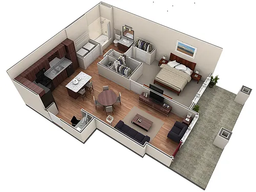Floor plan 1 BR Designer Courtyard