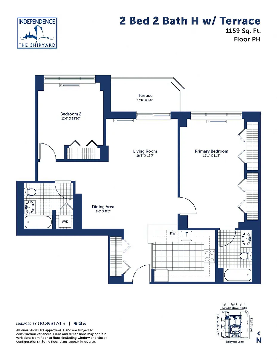 Floor plan 2 Bed 2 Bath H With Terrace