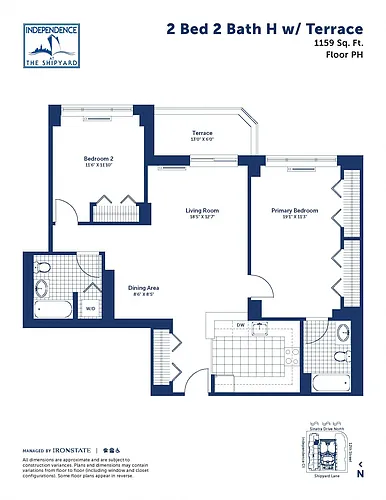 Floor plan 2 Bed 2 Bath H With Terrace