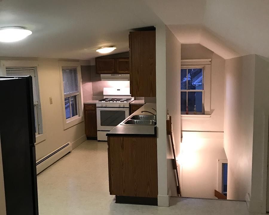 view of galley kitchen from living area