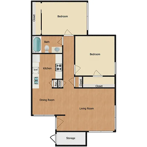 Floor plan 2 Bed 1 Bath
