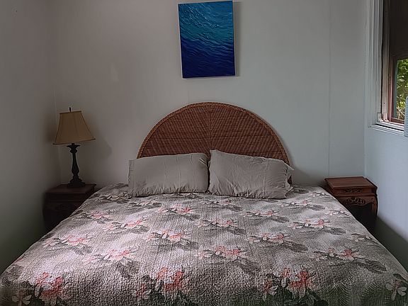 King bed with dressers and air-conditioning if needed but rarely needed. Linens are included along with all furniture.