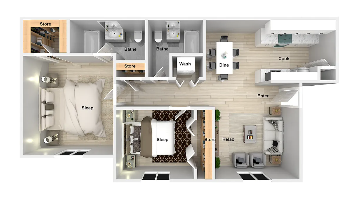 Floor plan 2 Bedroom 2 Bathroom