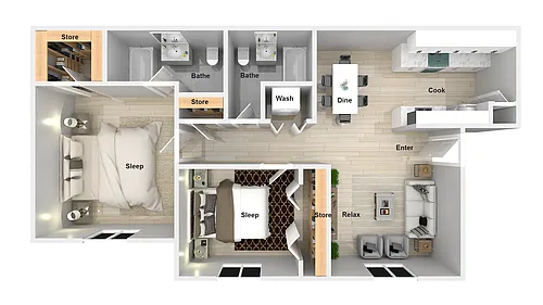 Floor plan 2 Bedroom 2 Bathroom