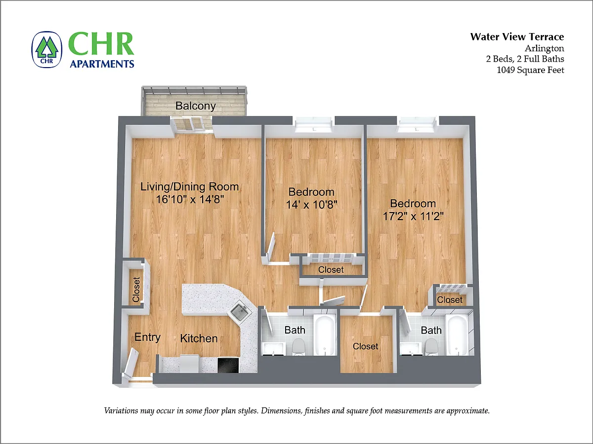 Floor plan 2 Bed/2 Bath with Walk-in Closet