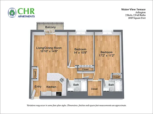 Floor plan 2 Bed/2 Bath with Walk-in Closet