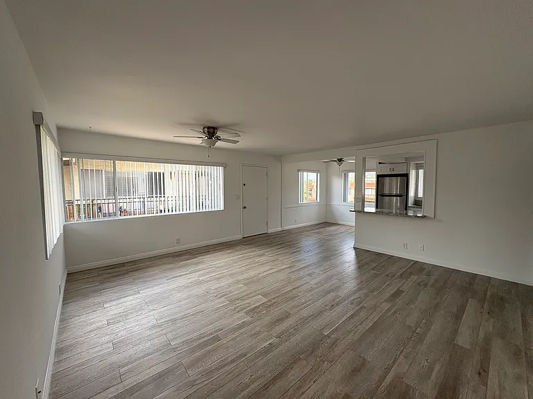 Large living room with open concept kitchen